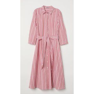 H&M Red and White Striped Shirt Midi Dress
